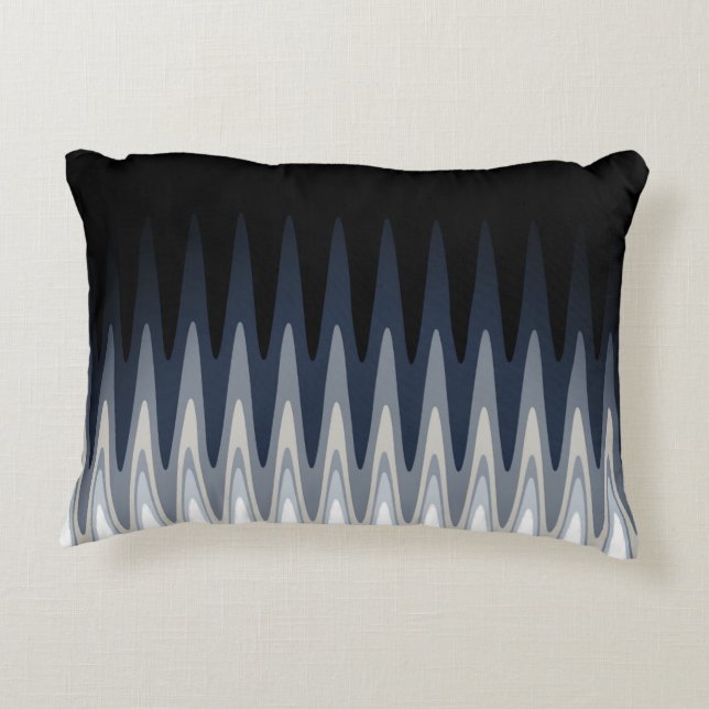 Zig Zag Black White Grått Navy Blue Beige Mönster Prydnadskudde (Baksidan)