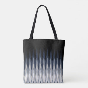 Zig Zag Black White Grått Navy Blue Beige Mönster Tygkasse