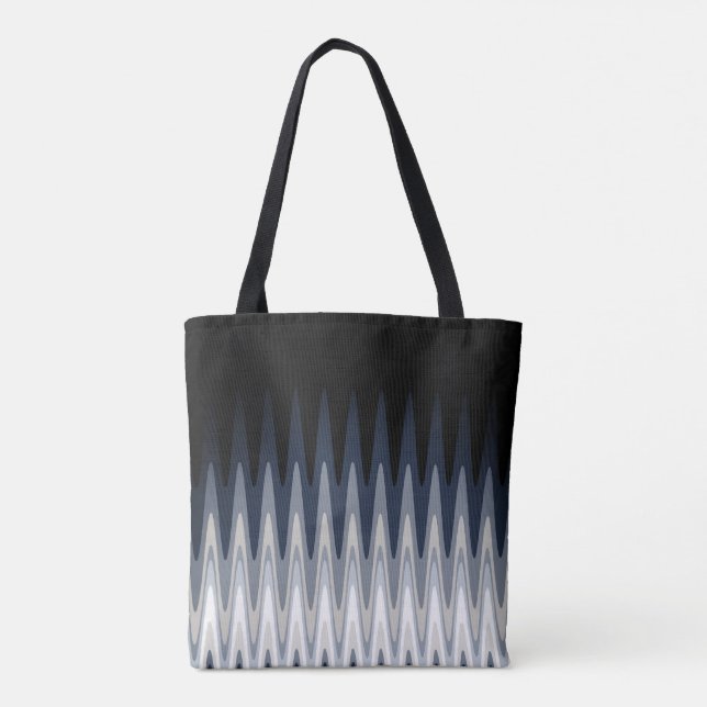 Zig Zag Black White Grått Navy Blue Beige Mönster Tygkasse (Baksida)