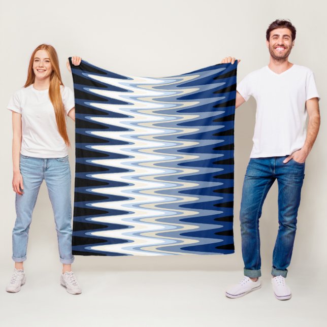 Zig Zag Blue Black White Grått Beige Mönster Fleecefilt (På plats)