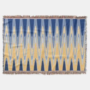 Zig Zag Blue Gult Grått Beige Mönster Filt