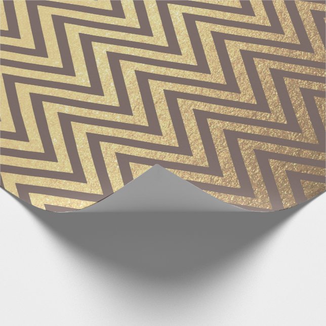 Zig Zag Rand Brown Guld Chocolate Chevron Line Presentpapper (Hörn)