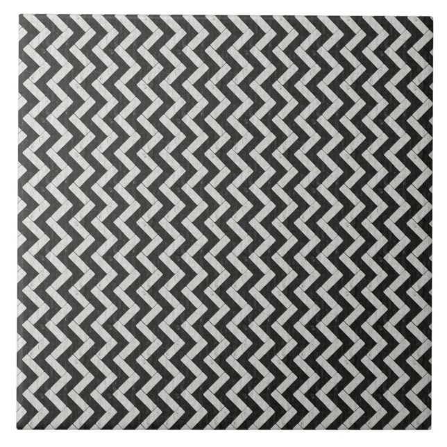 Zig-Zag White and Black Brick Pavers Tile Kakelplatta (Framsidan)