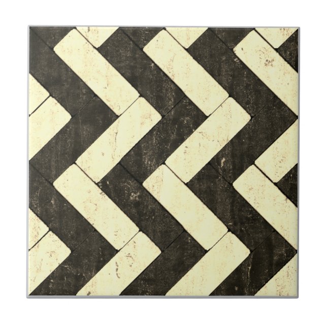 Zig-Zag White och Black Brick Pavers Kakelplatta (Framsidan)