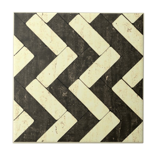 Zig-Zag White och Black Brick Pavers Kakelplatta (Framsidan)