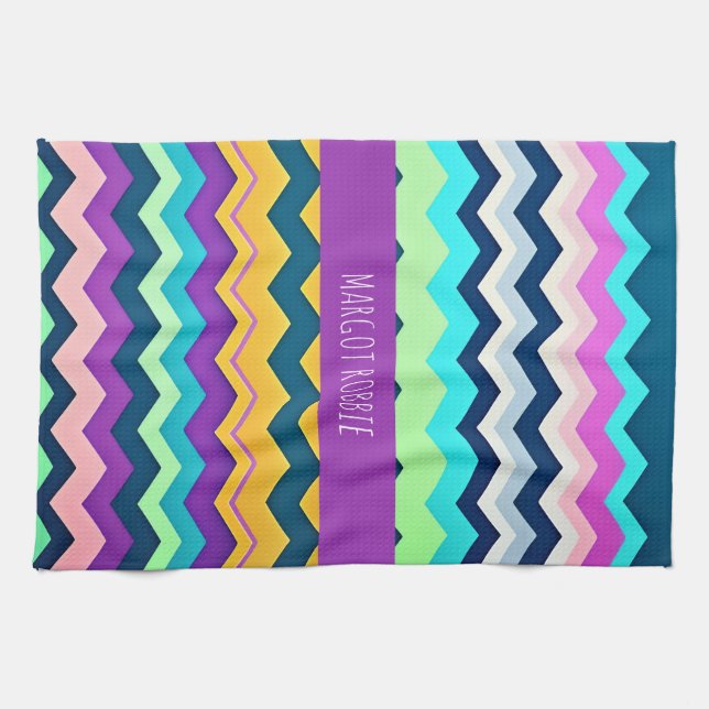 Zig-zagging pastel Rainbow Mönster Kökshandduk (Horisontell)