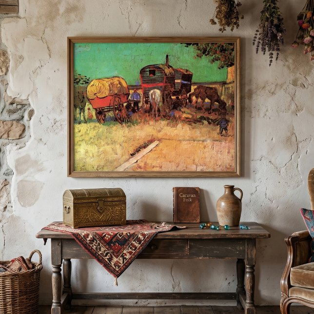 Zigenare med husvagnar av Vincent van Gogh Poster (Encampment of Gypsies with Caravans by Vincent van Gogh is a post impressionism painting.)