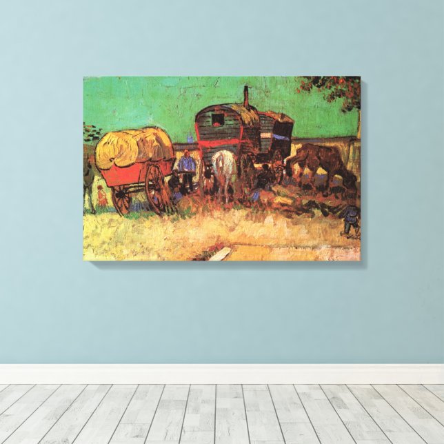 Zigenare med vagnar av Vincent van Gogh Canvastryck (Insitu (trägolv))