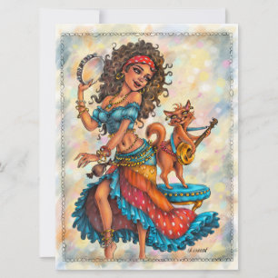 Zigenarflickor Bohemisk katt gatudansare Art Card