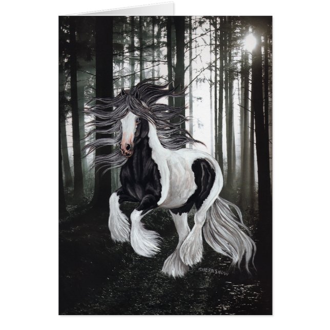 Zigensk häst i skogen hälsningskort (Framsidan)