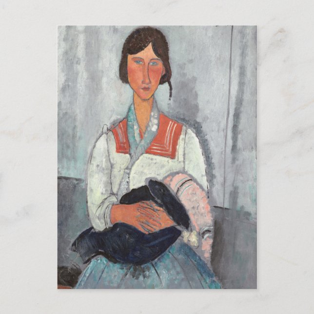 Zigensk kvinna med babyen, 1919 (olja på kanfas) vykort (Framsida)