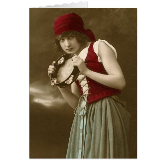 Zigensk vintageflicka hälsningskort (Framsidan)