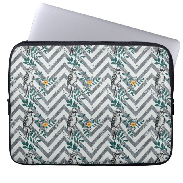 Zigzag Bird & Flower Mönster Laptop Fodral (Framsidan)