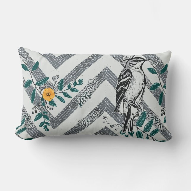 Zigzag Bird & Flower Mönster Lumbarkudde (Framsida)