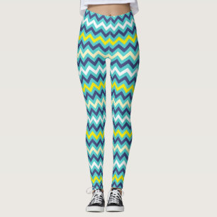 Zigzag Blue Grönt Gult Chevron Mönster Söt Leggings