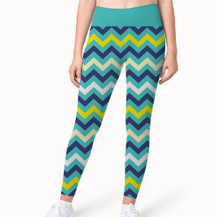 Zigzag Blue Grönt Gult Chevron Mönster Söt Leggings