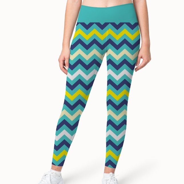 Zigzag Blue Grönt Gult Chevron Mönster Söt Leggings (Skapare uppladdad)