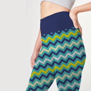 Zigzag Blue Grönt Gult Chevron Mönster Söt Leggings