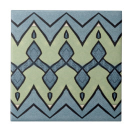 Zigzag Blue och Grönt Geometric Vintage Kakelplatta