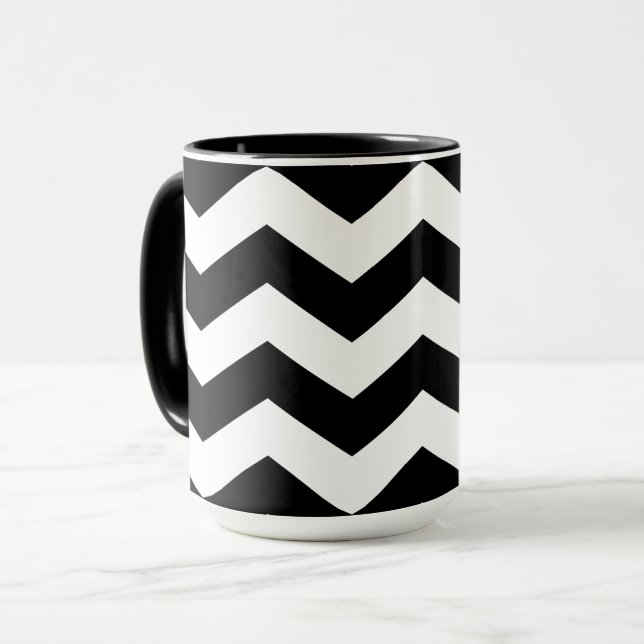 Zigzag Chevron Black and White Mugg (Framsida vänster)