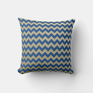 Zigzag Chevron Blue Guld Mönster Kudde