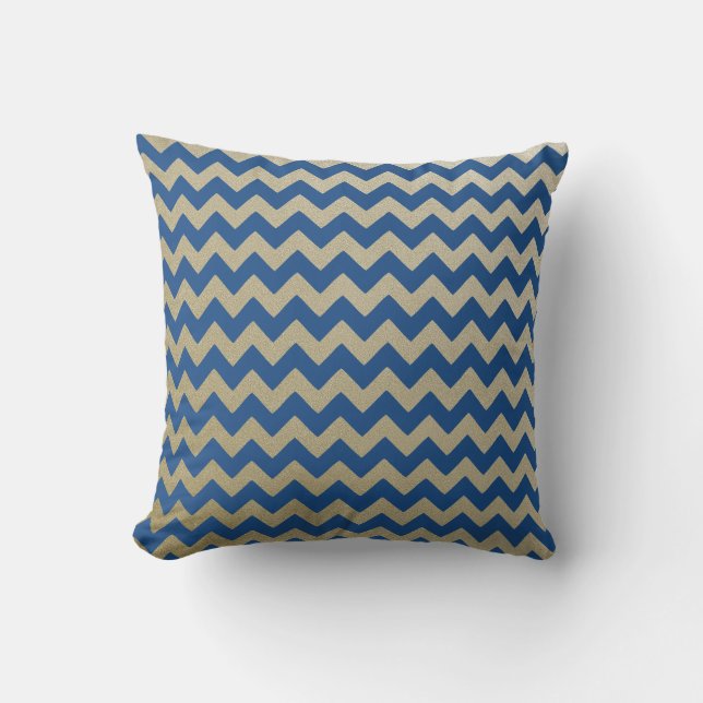Zigzag Chevron Blue Guld Mönster Kudde (Framsida)