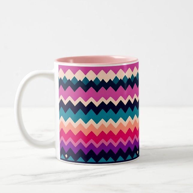Zigzag Chevron Colorful Mönster Design Två-Tonad Mugg (Vänster)