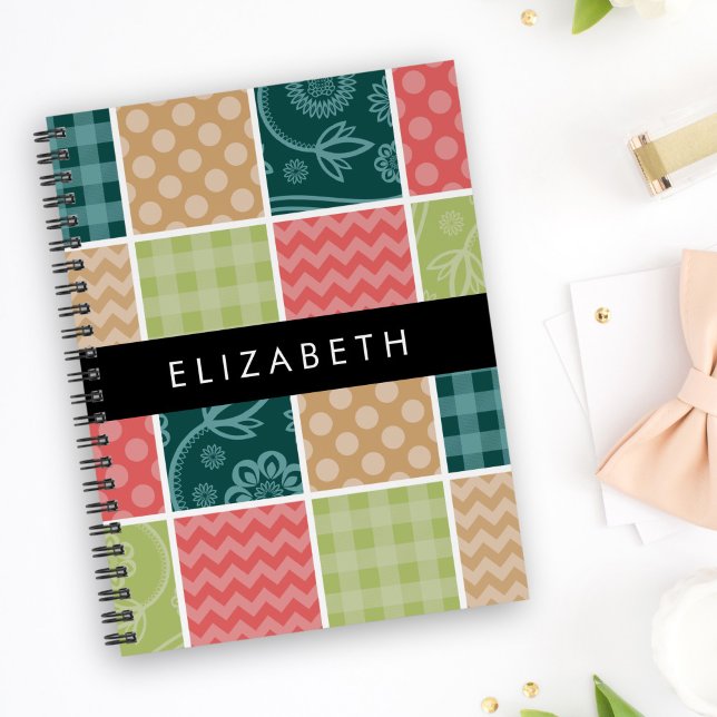 Zigzag, Chevron, Gingham, Polka dots, ditt namn Anteckningsbok (Skapare uppladdad)