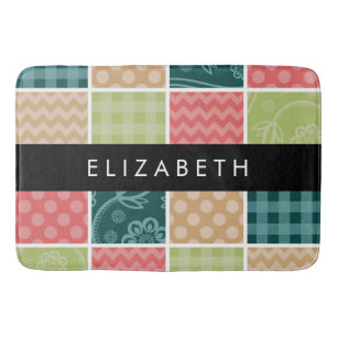 Zigzag, Chevron, Gingham, Polka dots, ditt namn Badrumsmatta