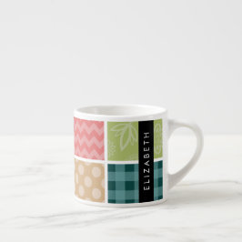 Zigzag, Chevron, Gingham, Polka dots, ditt namn Espressomugg