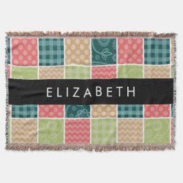 Zigzag, Chevron, Gingham, Polka dots, ditt namn Filt