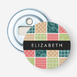 Zigzag, Chevron, Gingham, Polka dots, ditt namn Flasköppnare