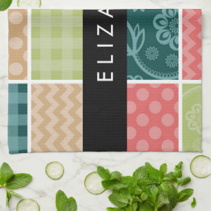 Zigzag, Chevron, Gingham, Polka dots, ditt namn Kökshandduk