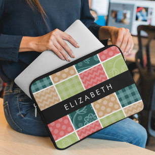Zigzag, Chevron, Gingham, Polka dots, ditt namn Laptop Fodral