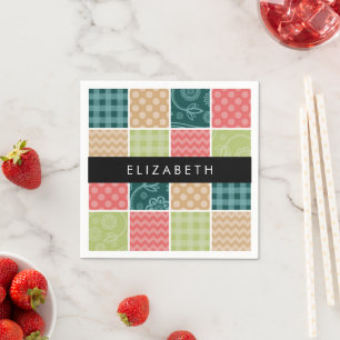 Zigzag, Chevron, Gingham, Polka dots, ditt namn Pappersservett