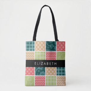 Zigzag, Chevron, Gingham, Polka dots, ditt namn Tygkasse