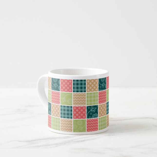 Zigzag, Chevron, Gingham, Polka dots, Patchwork Espressomugg (Framsida vänster)