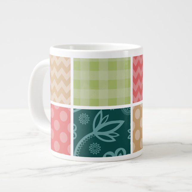 Zigzag, Chevron, Gingham, Polka dots, Patchwork Jumbo Mugg (Framsida vänster)