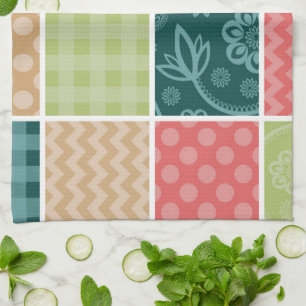 Zigzag, Chevron, Gingham, Polka dots, Patchwork Kökshandduk