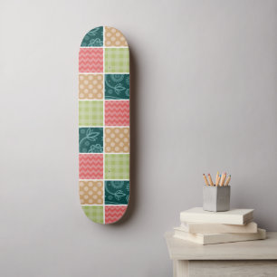 Zigzag, Chevron, Gingham, Polka dots, Patchwork Mini Skateboard Bräda 18,5 Cm