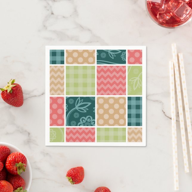 Zigzag, Chevron, Gingham, Polka dots, Patchwork Pappersservett (Insitu)
