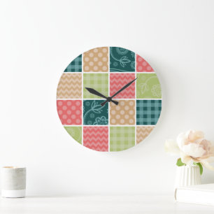 Zigzag, Chevron, Gingham, Polka dots, Patchwork Stor Klocka