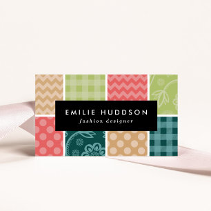 Zigzag, Chevron, Gingham, Polka dots, Patchwork Visitkort