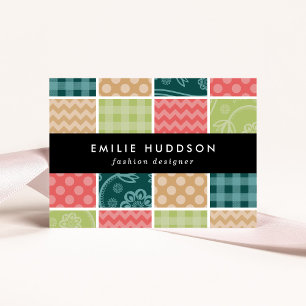 Zigzag, Chevron, Gingham, Polka dots, Patchwork Visitkort