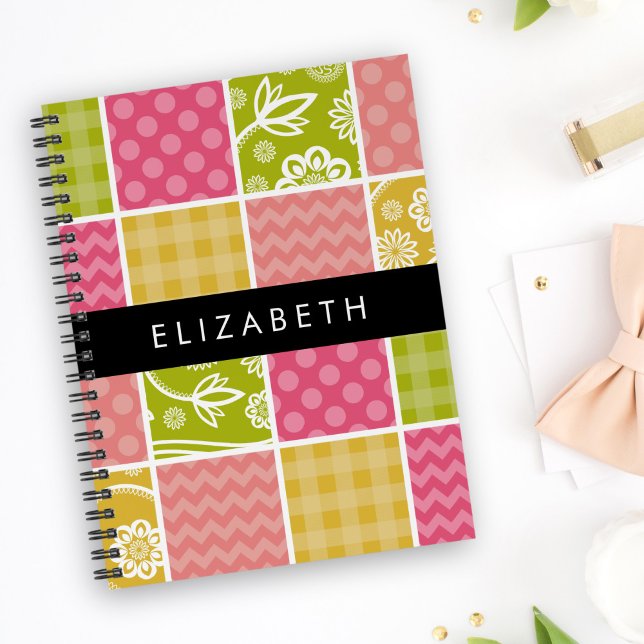 Zigzag, Chevron, Polka dots, Gingham, ditt namn Anteckningsbok (Skapare uppladdad)