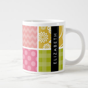 Zigzag, Chevron, Polka dots, Gingham, ditt namn Jumbo Mugg