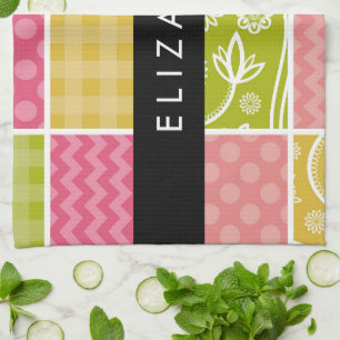 Zigzag, Chevron, Polka dots, Gingham, ditt namn Kökshandduk