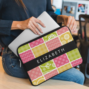 Zigzag, Chevron, Polka dots, Gingham, ditt namn Laptop Fodral