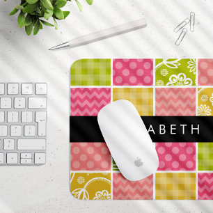 Zigzag, Chevron, Polka dots, Gingham, ditt namn Musmatta