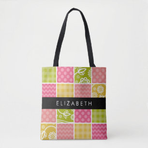 Zigzag, Chevron, Polka dots, Gingham, ditt namn Tygkasse